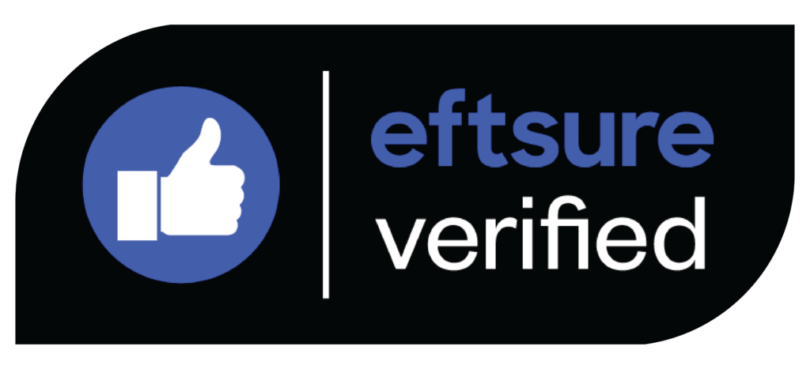 Badge indicating 'efsure verified' with a white thumbs-up icon inside a blue circle on a dark background, separated by a vertical line.