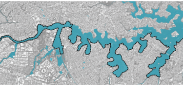 Map showing a park-to-park walking route from Parramatta Park to Sydney Opera House, along Sydney Harbour with labeled landmarks (Parramatta Park, Western Sydney Stadium, Royal Botanic Garden).